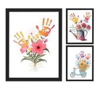 Flower Bouquet Handprint Art Kit, 3 Special Unique Sheets with Floral Design, DIY Keepsake Craft Gift, Meaningful Christmas or Thanksgiving Gift, 6 Colors Non-Toxic Inkpads (Black)