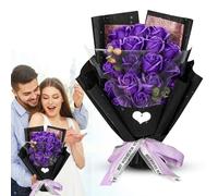 Flower Bouquet with Preserved Purple Roses, Artificial Flower Natural Long Lasting Fresh Flowers Small Bouquet Gift for Valentine's Day Wife Girlfriend Kids Mom Grandma Birthday