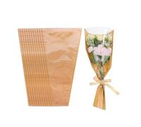 Flower Bouquet Wrapping Bags, Valentine's Kraft Paper Flower Wrap Sleeves, Bulk Large Brown Floral Bouquets Packing Bag with Clear Window for Mother's Day Anniversary Birthday Graduation Wedding (50