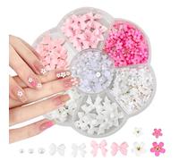 Flower Bow Manicure Kit Pink White 3D Flower Bow Half Pearls Nail Gems 3D Acrylic Flowers Bows Nail Charms for Women Girls