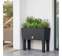 Flower Box Tall Planter with Legs, Large Outdoor/Indoor Planter, Plastic Braided Rattan Effect for Terrace, Garden or Living Room, UV Resistant, 65 x (80 x 33) cm, Anthracite