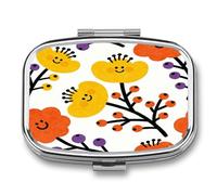 Flower Branch Pattern Cute Pill Case 2 Compartment Small Pill Box Metal Portable Medicine Box Mini Medication Organizer Storage Travel Organizer for Pocket Purse