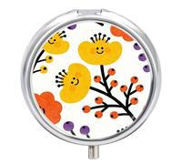 Flower Branch Pattern Cute Round Pill Box with Mirror 3 Compartment Portable Pill Case for Travel Outdoor Use Cute Small Pill Organizer for Pocket Or Purse