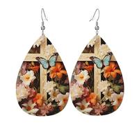 Flower branches on the cross Earrings for Women Faux Leather Earring Teardrop Dangle Earrings Lightweight Jewelry Gift