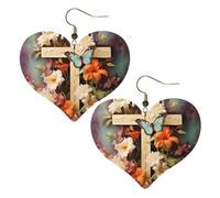 Flower branches on the cross Leather Earrings for Women Heart Earring Lightweight Dangle Earrings Jewelry Gifts, One Size, No Gemstone