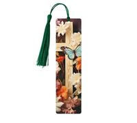 Flower Branches on The Cross Wood Bookmark for Book Lovers Birthday Teachers Gift, Handmade Craft Book Marks Ornaments with Tassel Exquisite Reading Page Markers for Men Women
