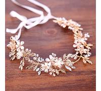 Flower Bridal Headband Crystal Rhinestone Hair Accessories Handmade Wedding Headband Headdress (Gold 1pc (1pack))