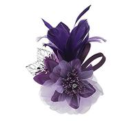 Flower Brooch Feather Brooch Corsage Brooch Silk Floral Hairpin Cloth Hair Clip Suit Women Girl Evening Dress Headdress Brooch Hair Accessories Banquet Wedding Clothing Decoration (Purple)