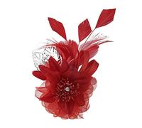 Flower Brooch Feather Brooch Corsage Brooch Silk Floral Hairpin Cloth Hair Clip Suit Women Girl Evening Dress Headdress Brooch Hair Accessories Banquet Wedding Clothing Decoration (Red)