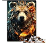 Flower Brown Bear 1000 Piece Jigsaw Puzzles for Teenagers, Brain Intelligence Challenge Addictive Toys for Home Decoration (26x38cm)
