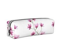 Flower Brown Stem White Background Pencil Case Leather Simple Zipper Pencil Bag, Color 4, 21 x 5 x 5.5 cm