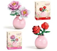 Flower Building Blocks Set, 4PCS Building Blocks Plant Lily and Peony - Mini DIY Brick Flowers Set (Including Ceramic Vase), Flower Block, Delicate Desk Decorations, Birthday Gift for Girls Boys