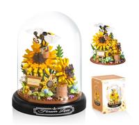 Flower Building Set, Flowers and Insect Animals Micro Building Blocks Kit with Transparent Cover, Creative Flowers Botanical Mini Bricks Toy Birthday Gifts for Adults Boys Girls (Bee+Sunflower)