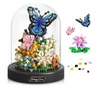 Flower Building Toy - 588 Pcs Mini Animals Flower DIY Building Blocks Kit with Butterflies, Bees & Flowers and Transparent Cover, Creative Garden Den Block Set for Kids & Adults, Home Decoration Gift
