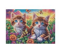 Flower Bush Cat Group 300 Piece Jigsaw Puzzle for All Ages Kitten Bloom Grass Jigsaw Thoughtful Graduation Gift Family Activity Colourful Design Home Decor Accent 300 PCS