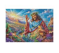 Flower Bush Jesus 300 Piece Jigsaw Puzzle Rock Forest Sunset For Men Cognitive Development Adults Anxiety Memory Care Mothers Valentines Gift High-grade Rigid Cardboard 300 PCS