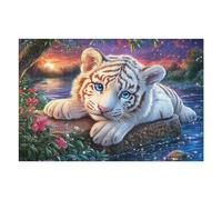 Flower Bush Lying White Tiger 1000 Piece Jigsaw Puzzle Flora Rock Meadow For Men Cognitive Development Adults Anxiety Memory Care Mothers Valentines Gift High-grade Rigid Cardboard 1000 PCS
