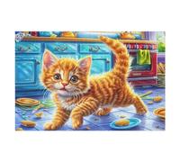 Flower Bush Orange Cat 1000 Pieces Classic Jigsaw Puzzle Cute Animals Accompany Puzzle for Adults Decompression Wall Art Mental Exercise Lightweight Recycled Material 1000 PCS