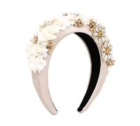 Flower Bush Pearl Hair Hoop Fashion Wide Edge Fabric Hair Band Light Luxury Court Hair Accessories(Blue)