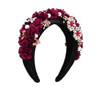 Flower Bush Pearl Hair Hoop Fashion Wide Edge Fabric Hair Band Light Luxury Court Hair Accessories(Green)