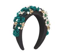 Flower Bush Pearl Hair Hoop Fashion Wide Edge Fabric Hair Band Light Luxury Court Hair Accessories(Red)