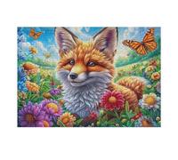 Flower Bush Red Fox 300 Piece Jigsaw Puzzle Pack Animal Oil Painting Pet Teens Beginners Cognitive Development Puzzle Fans Group Play Anniversary Thick Cardboard 300 PCS