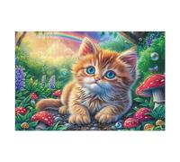 Flower Bush Tabby Cat 1000 Piece Jigsaw Puzzle Pack Kitten Mushroom Grass Teens Beginners Cognitive Development Puzzle Fans Group Play High-grade Rigid Cardboard 1000 PCS