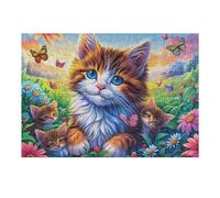 Flower Bush Tabby Cat 300 Piece Jigsaw Puzzle for Adults Home Library Decor Intellectual Challenge Precision Cut for Intellectuals 300 PCS