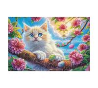Flower Bush White Cat 1000 Piece Jigsaw Puzzle Cute Pets Warm The Heart For Men Educational Decompression Adults Anxiety Memory Care Mothers Valentines Gift Sturdy Paperboard 1000 PCS