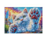 Flower Bush White Cat 300 Piece Jigsaw Puzzle for All Ages Idea Quality Time Cardboard Home Decor Accent 300 PCS