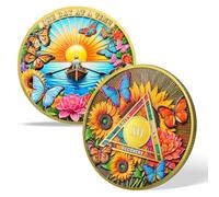 Flower Butterfly and Rising Sun Sobriety Coin Base | Symbolizing New Beginnings, Hope, and Transformation | Ideal for Sobriety Milestones (16 Year)