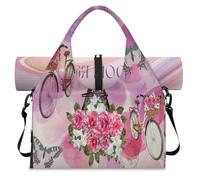 Flower Butterfly Bicycle Tower Eiffel Sports Duffle Bag with Shoe Compartment Weekend Overnight Bags Tote Cabin Luggage Bag for Gym Yoga Travel