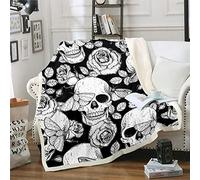 Flower Butterfly Black Throw Blanket Skull Candy Luxury Cozy Fleece Blanket Warm Super Soft Comfort Caring White Skeleton Leave Flannel Throw Blanket Baby(30"x40")