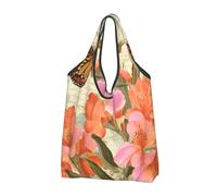 Flower Butterfly Foldable Shopping Bag Reusable Grocery Bags Vintage Portable Travel Pounch for Camping Daily Use Household