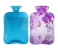 Flower Butterfly Hot Water Bottle with Cover, Purple Floral Orchid Butterfly 2L Hot Water Bag for Pain Relief, Neck Soft and Shoulder, Hand Feet Warmer, Hot and Cold Compress for Adult Kids