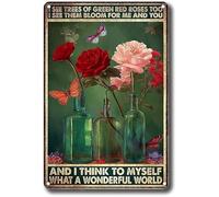 Flower Butterfly Metal Sign Vintage Garden Decor I See Trees of Green Red Roses Too Tin Poster Home Yard Farm Plaque Wall Decor Metal Tin Sign Wall Plaque Cafe Bar Pub Wall Decor 6x8 Inch