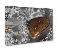 Flower & Butterfly No.1 Modern Canvas Wall Art Print Ready to Hang, Framed Picture for Living Room Bedroom Home Office Décor, 30x20 Inch (76x50 cm)