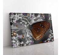 Flower & Butterfly No.1 Modern Canvas Wall Art Print Ready to Hang, Framed Picture for Living Room Bedroom Home Office Décor, 50x35 cm (20x14 Inch)