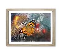 Flower & Butterfly No.3 Modern Framed Print | A2 Oak Framed Wall Art | Ready to Hang | Modern Floral Picture | Living Room Bedroom Lounge Office