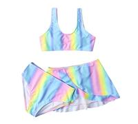 Flower Butterfly Print Bikini Set with Skirt Cover-up Swimwear, Children's 3 Piece Set for Girls 5-12 Years