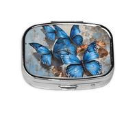 Flower Butterfly Print Pill Box 2 Compartment Medicine Pill Case,Portable for Pocket Or Purse Pill Box Decorative Metal Medicine Organizer