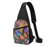Flower Butterfly Printed Chest Bag Sling Bag for Men Women, Outdoor Crossbody Fanny Packs Hiking Chest Packs Sport Daypacks