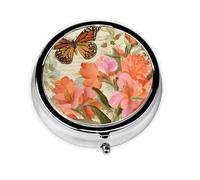 Flower Butterfly Small Pill Box 3 Compartment Portable Pill Box for Purse Pocket Vintage Mini Medicine Organiser for Daily Vitamin Fish Oil Storage