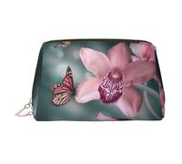 Flower Butterfly Soft Fresh Spring Print Makeup Bag Portable Leather Waterproof Cosmetic Bag Clutch Makeup Brush Bag (6.7x4.3in)