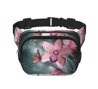 Flower Butterfly Soft Fresh Spring Square Double-Layer Waist Bag with All-Over Print,Durable Twill Fabric, Multi-Pocket Fanny Pack for Outdoor Sports Travel