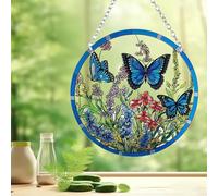 Flower Butterfly Stained Windows Hanging Suncatcher Rainbow Maker for Windows stain glass window hanging Dragonfly Gift Idea & Garden Ornament Indoor Outdoor Use Handmade Wind Spinners