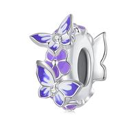 Flower Butterfly Stoppers Beads 1PCS Genuine 925 Sterling Silver Safety Chain Spacer Bead for Pandora Bracelet Charms (Blue Butterfly)