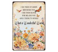 Flower Butterfly Wall Decor Sign What a Wonderful World Vintage Inspirational Metal Tin Sign for Home Cafe Bar She Shed Wall Decoration 8 x 12 Inch