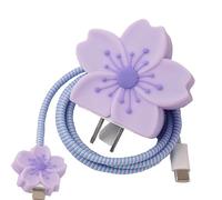 Flower Cable Protector for iPhone Charger Protector Cute Cherry Peach Blossom Begonia Design,Soft Silicone Data Cable Cord Saver Phone iPad Charger Cover for iPhone 11 12 13 14 15 16 Pro Max-Purple