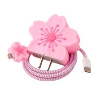 Flower Cable Protector for iPhone Charger Protector Cute Cherry Peach Blossom Begonia Design,Soft Silicone Data Cable Cord Saver Phone iPad Charger Cover for iPhone 11 12 13 14 15 16 Pro Max-Pink
